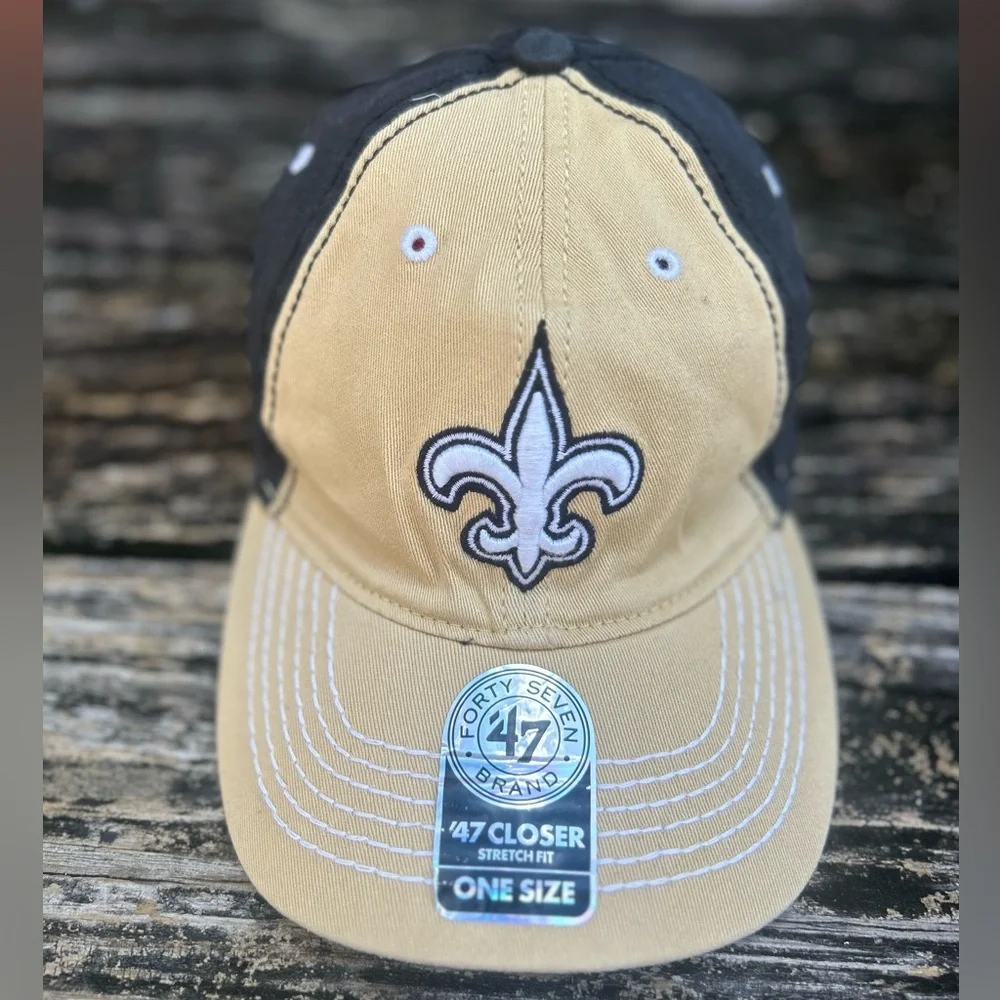 NWT New Orleans Saints 47 Brand Closer Stretch Fit NFL One Size Black & Gold G4